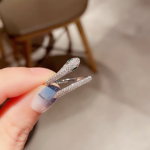 NEW 925 Sterling Silver Emerald Diamond Snake Serpent Adjustable Ring - Picture 5 of 7